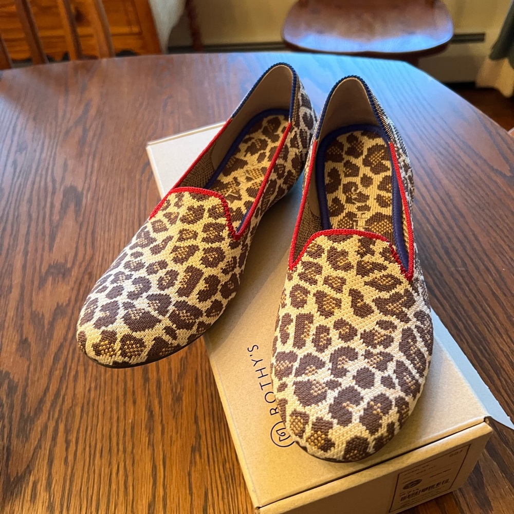 Rothy's Leopard-Pattern Slip-On Flats with Red Trim